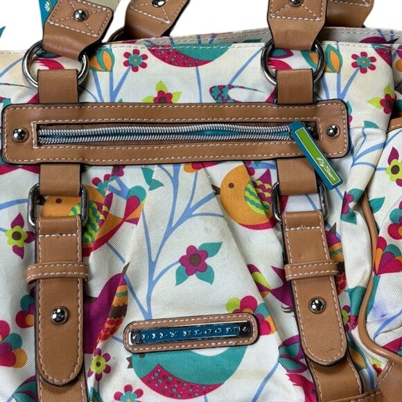 Lily Bloom Birds and Flowers Satchel Print Canvas & Faux Leather Tote Bag - Picture 2 of 8